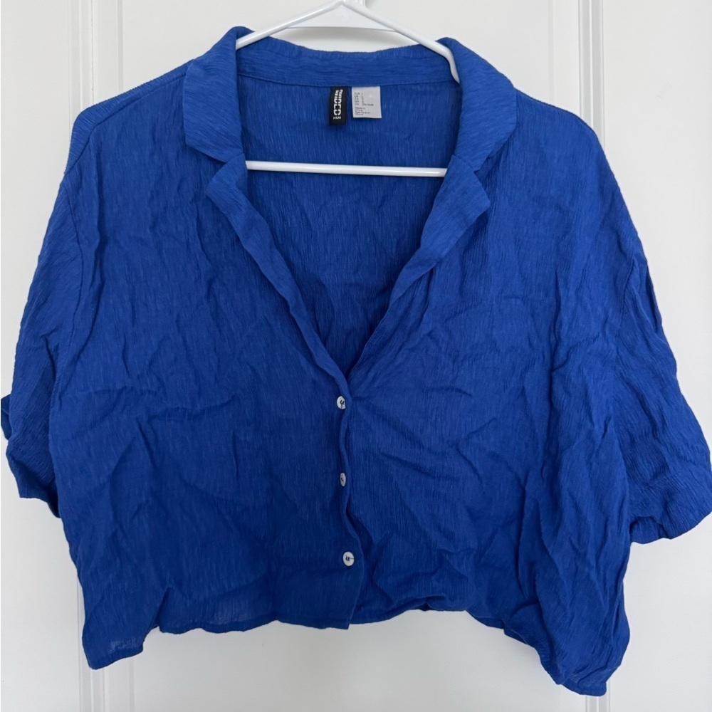 H&M Navy Sheer Button-Down Shirt - Picture 2 of 4